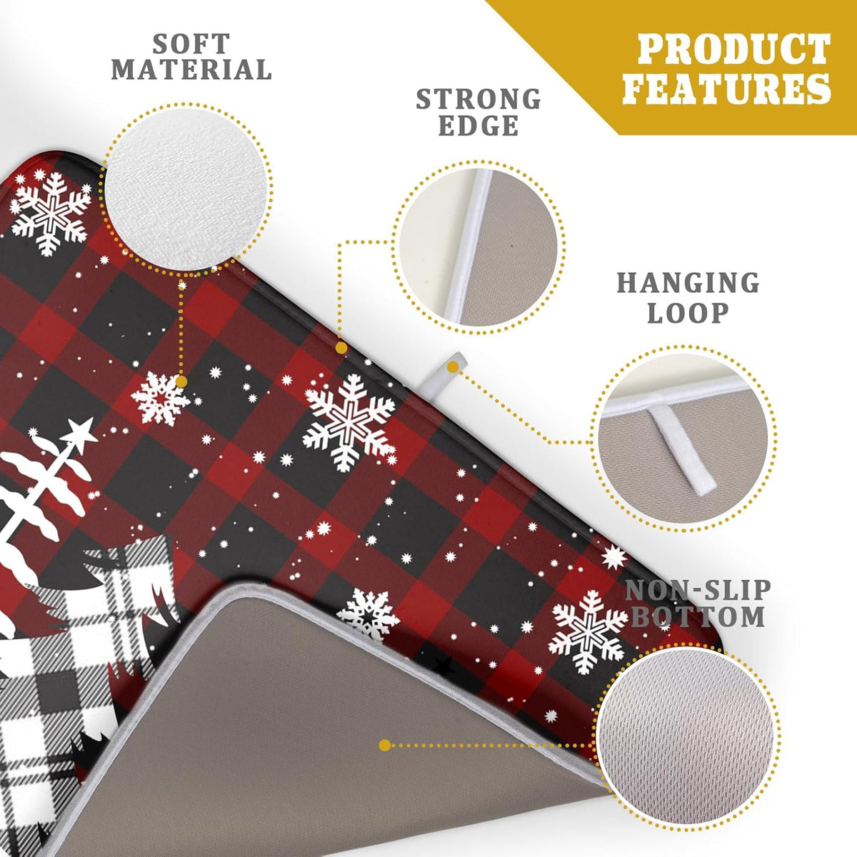 Christmas Dish Drying Mat for Kitchen Counter 16”x18” Christmas Tree Buffalo Plaid Dish Draining Mat Ultra Absorbent Microfiber Pad Holiday Mats Fast
