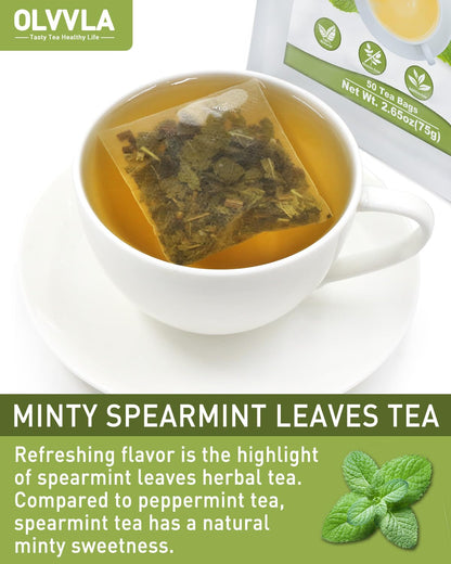 Olvvla - Spearmint Tea Bags - 1.5g X 50 Count - 100% Pure Natural Spearmint Leaves Herbal Tea - Non-GMO - Caffeine-free