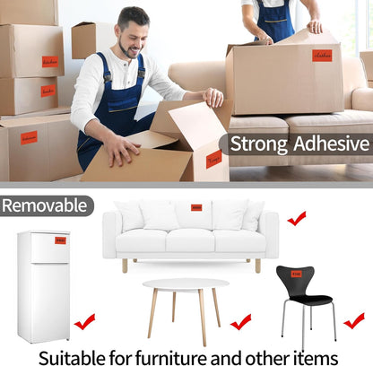 STARLIBOO Removable Colored Labels Stickers, 3X5 Inch Removable Large Label Stickers for Moving Boxes and Storage Bins- Waterproof- Tear Resistant (Red)