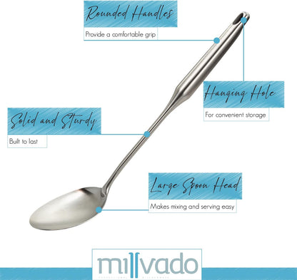 Stainless Steel Big Cooking Spoon, Kitchen Utensils and Gadgets, 15 Inch Large Spoon For for Cooking, Basting, Serving, Dishwasher Safe Metal Utensil
