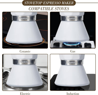 Moka Pot, 6-Cup Espresso Maker, 300ml Portable Stovetop Espresso Maker, Percolator Coffee Pot Compatible with Induction Cooktops, Suitable for Home and Camping (White)