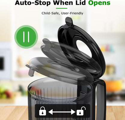 OMMO Cold Press Juicer Machines: 5.1" Feed Chute for Whole Fruits & Veggies, 300W Slow Juicer BPA Free for Kids, Beep Alert Easy Clean Juicers for Busy Mornings/Moms/Fitness/Healthy Living, Grey