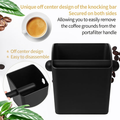 Large Square Knock Box Shock-absorbent Knock Box Espresso with Removable Knock Bar and Non-Slip Base Espresso Accessories for Home/Office (Large