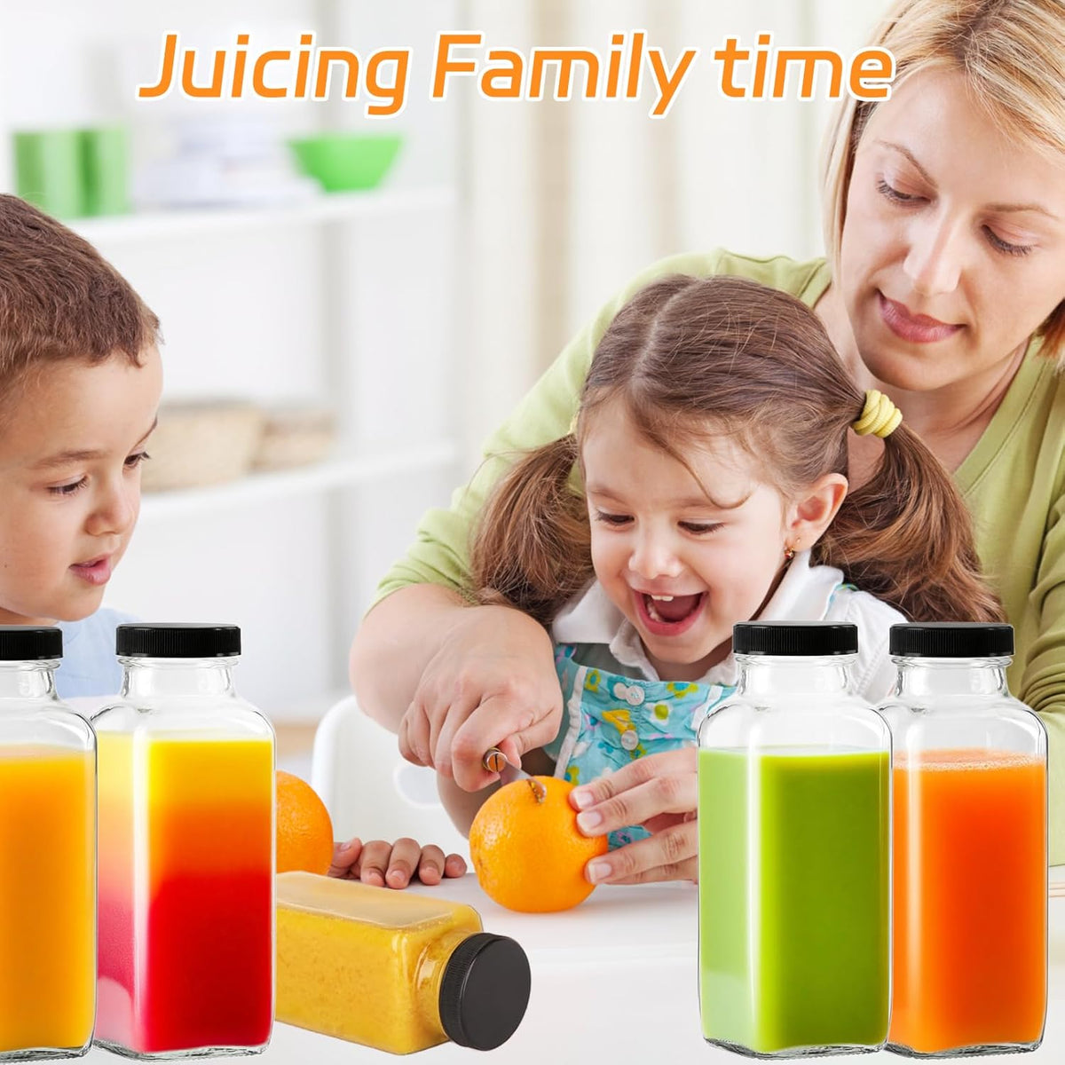 12 Pack 12oz Glass Drink Bottles with Lids, 360ml Vintage Glass Water Bottles with Caps, Reusable Juice Containers Drinking Jars for Juicing, Milk