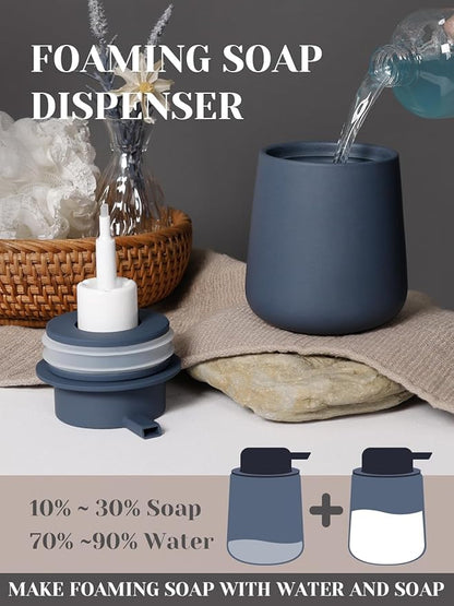 INGOFIN Ceramic Foaming Soap Dispenser - 12 oz Foam Hand Soap Dispenser Bathroom, Ceramic Dish Soap Modern Dispenser with Pump for Kitchen, Matte Blue