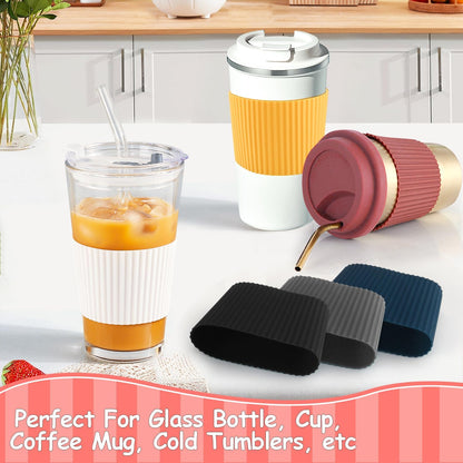 6 Pack Silicone Cup Sleeve Heat Resistant Coffee Cup Protective Sleeve Nonslip Glass Bottle Mug Protector Cover for Home Travel - Multicolor