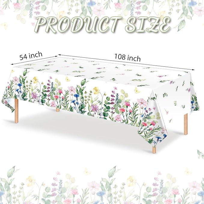 Breling 6 Pieces Wildflower Tablecloths Watercolor Floral Table Cover Wild Flower Plastic Tablecloth for Holiday Birthday Tea Party Weeding Baby Shower Decor, 54 x 108 Inch (Vivid Style)