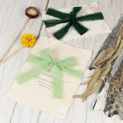 Green Chiffon Ribbon 1 Inch x 21Yds Handmade Fringe Chiffon Silk Ribbon Green & Cream Frayed Chiffon Ribbon for Wedding Invitation Flower Bouquets Gift Wrapping Bridal Shower Baby Shower