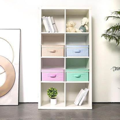 Storage Bins with Lid, Foldable Clothing Storage Box case with Handle for Closet, Bedroom, Home, 4 Color Set B, 13L x 12.5W x 7H inch