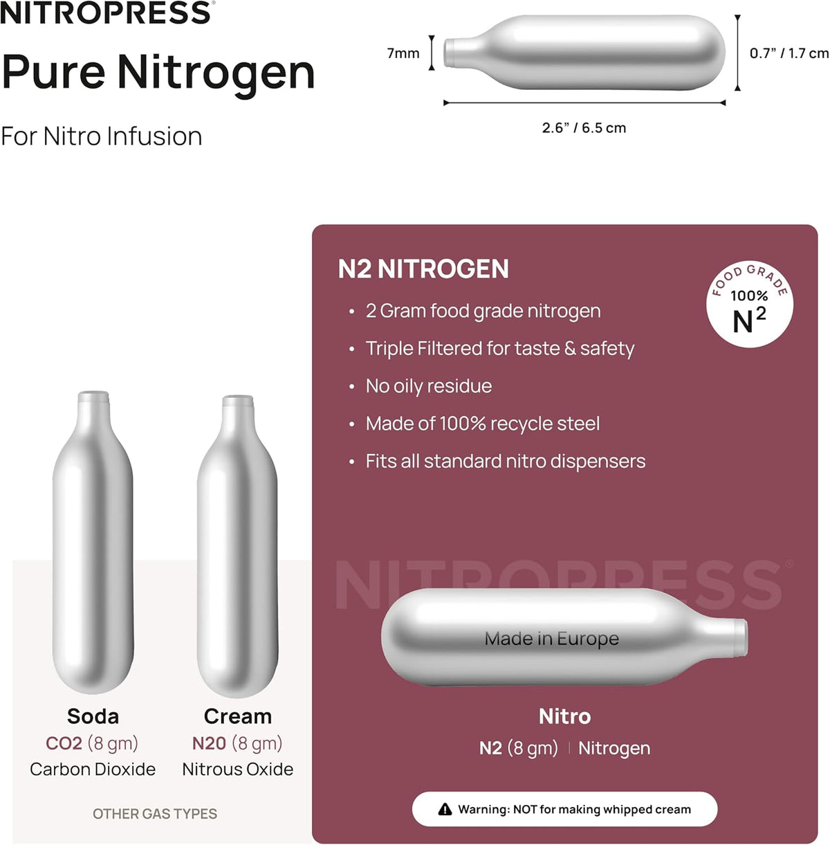 10 PCS NitroPress Nitrogen Coffee Chargers – Pure N2 Cartridges for Nitro Cold Brew Coffee Maker, Cocktails, Tea, and Beer