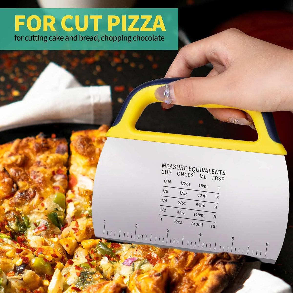 Ygdz Dough Scraper 2 PCS, Stainless Steel Bench Scraper With Grip, Plastic Dough Cutter with Measuring Scale, Multipurpose Pizza Cutter