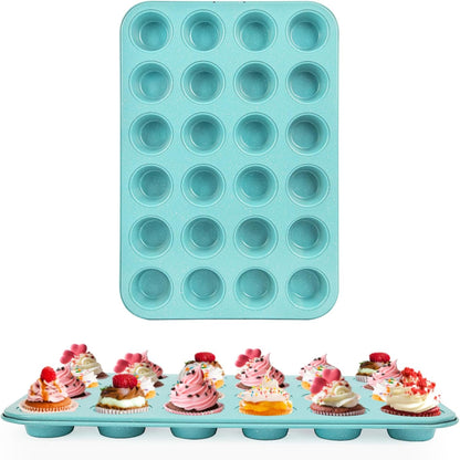 2-Pack Light Blue 24-Cup Ceramic Mini Muffin Pan – Non-Stick Muffin Tin, PFOA-Free, Healthy Baking, Perfect for Cupcakes