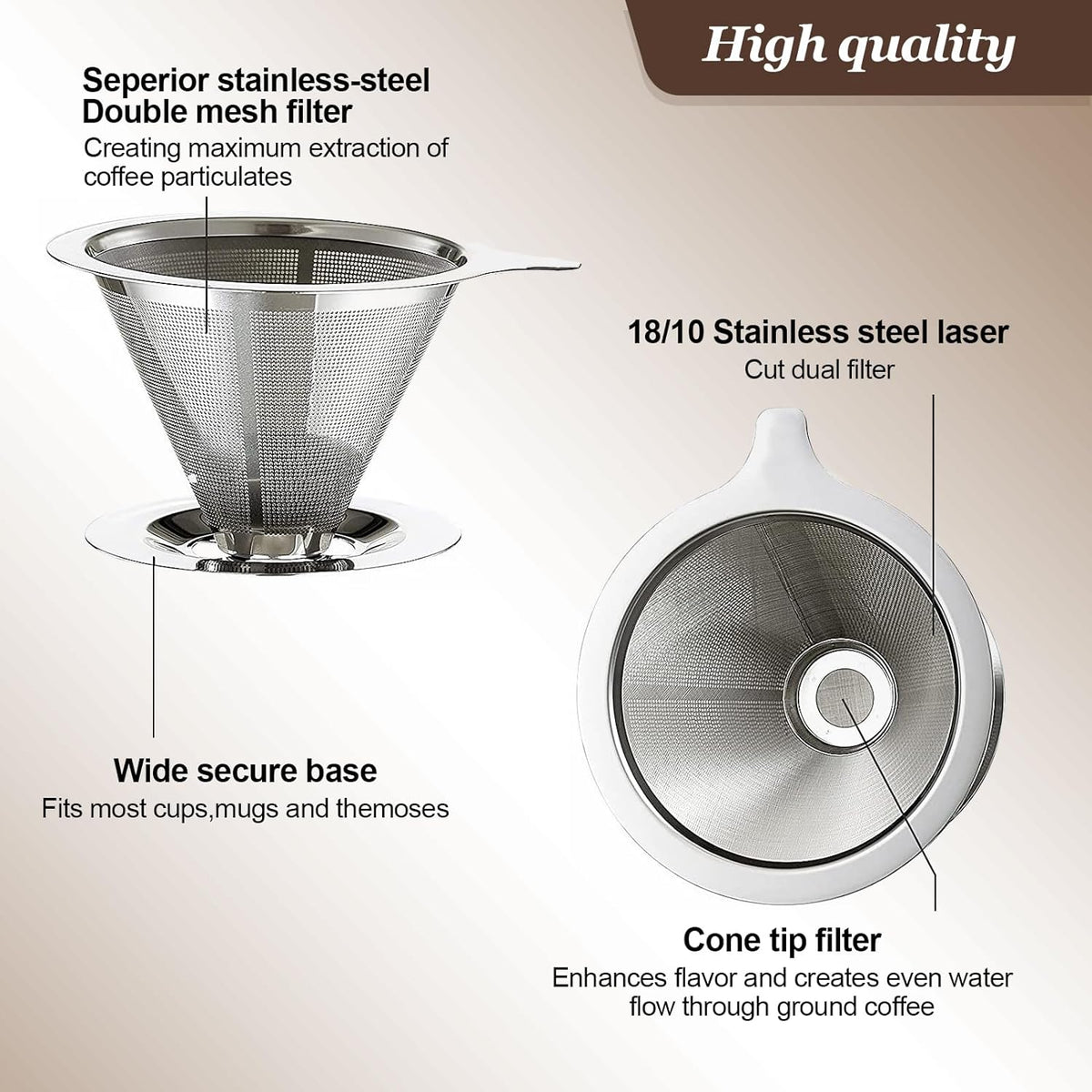 Pour Over Coffee Dripper, Slow Drip Paperless Coffee Filter, Pour Over Coffee Maker for 1-2Cups Brew