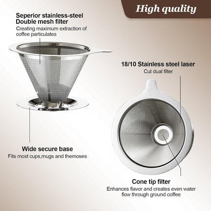 Pour Over Coffee Dripper, Slow Drip Paperless Coffee Filter, Pour Over Coffee Maker for 1-2Cups Brew