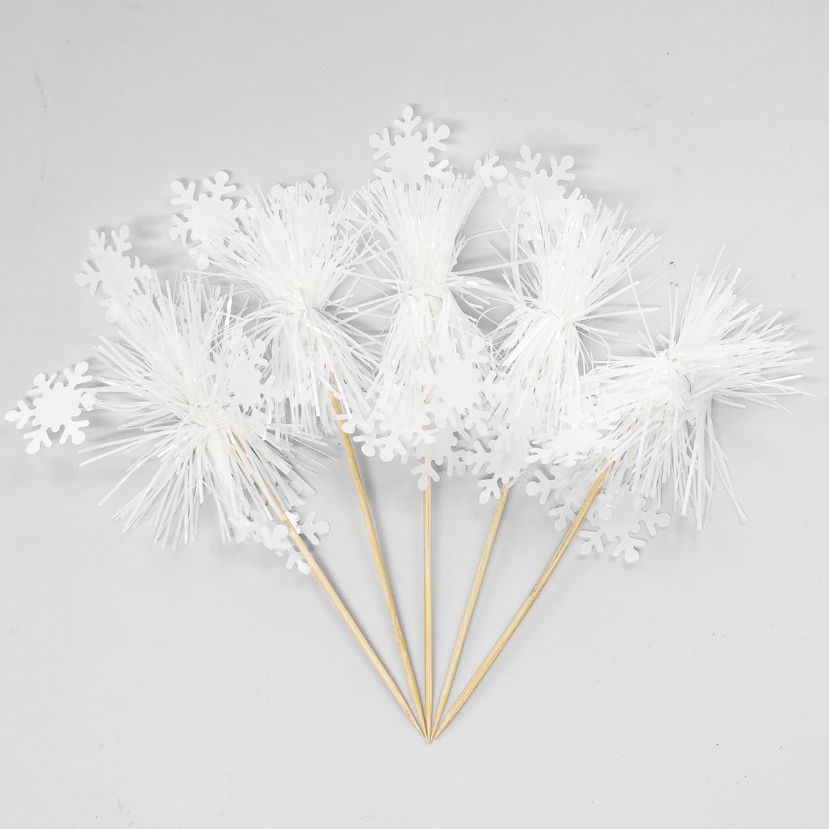 Gyufise 20Pcs Foil Firework Cupcake Toppers Sparkle Tinsel Cake Toppers Tinsel Drink Cake Decoration Cocktail Picks for Birthday Wedding Graduation Party Supplies White