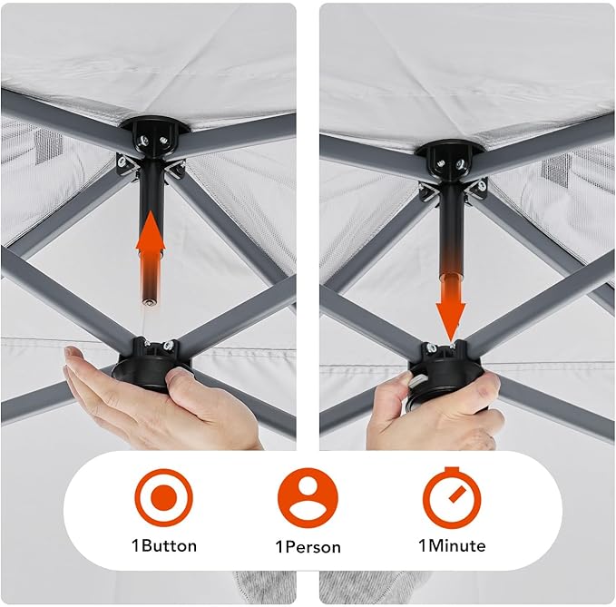Amada 10x10 Pop Up Canopy - Center Lock One Push Instant Setup Wheeled Gazebo Outdoor Canopy Beach Tent with STO-N-Go Bag 8 Stakes & 4 Sand Bags, 3-Height Adjustable Shade Shelter (10x10ft, Orange)
