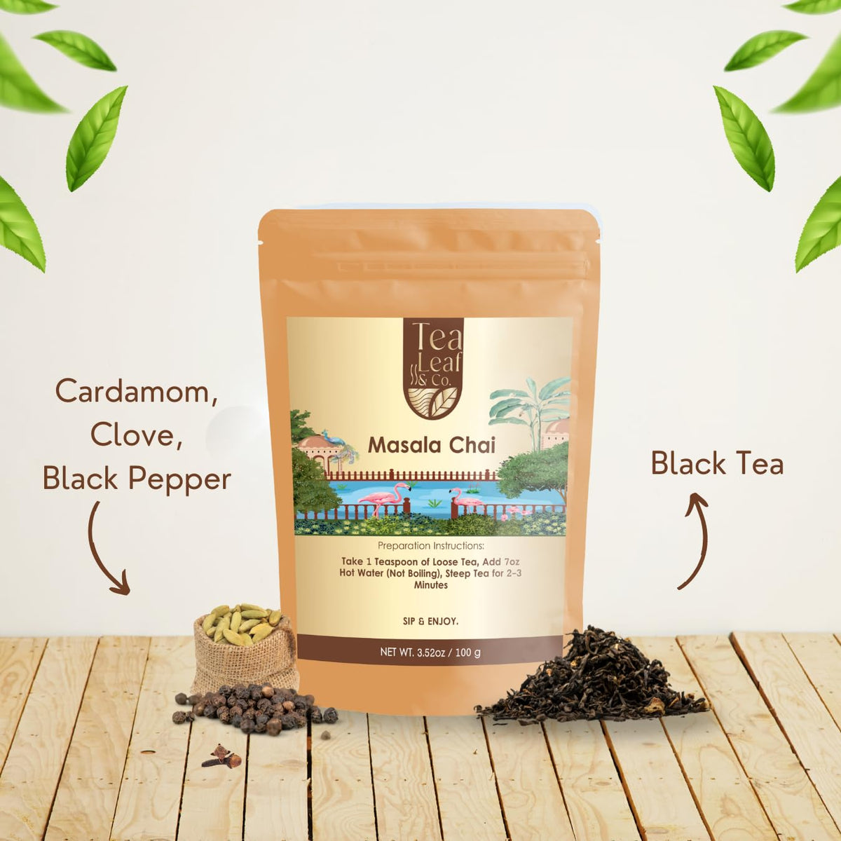 Masala Chai Black Tea Loose Leaf Blended with Indian Spices (3.5oz/100gm)