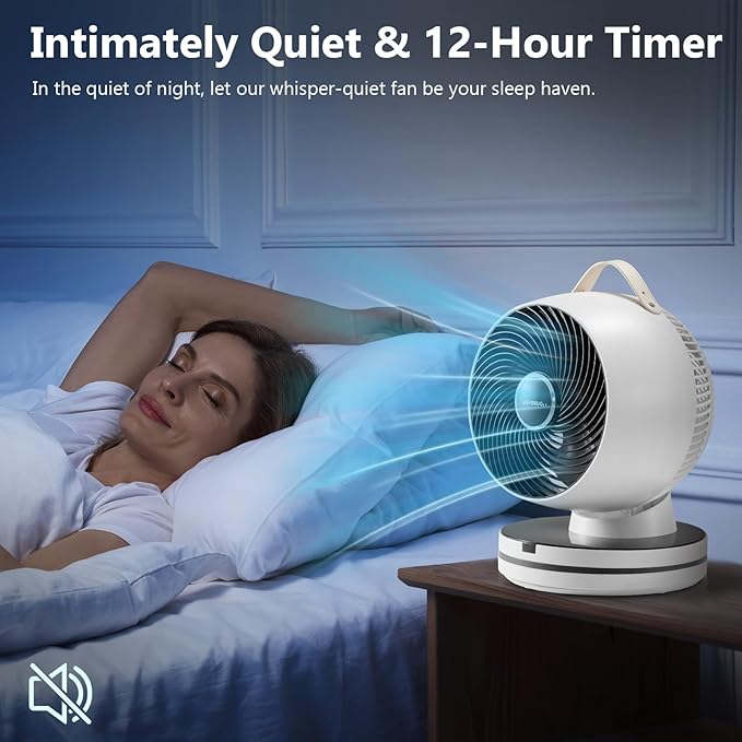 Air Circulator Fan 0dB Quiet 15.75 Inch Table Fans for Bedroom, 12 Speeds, 12H Timer, Auto Temperature Control Oscillating Fan Desk Fan with Remote for Home Office Dorm
