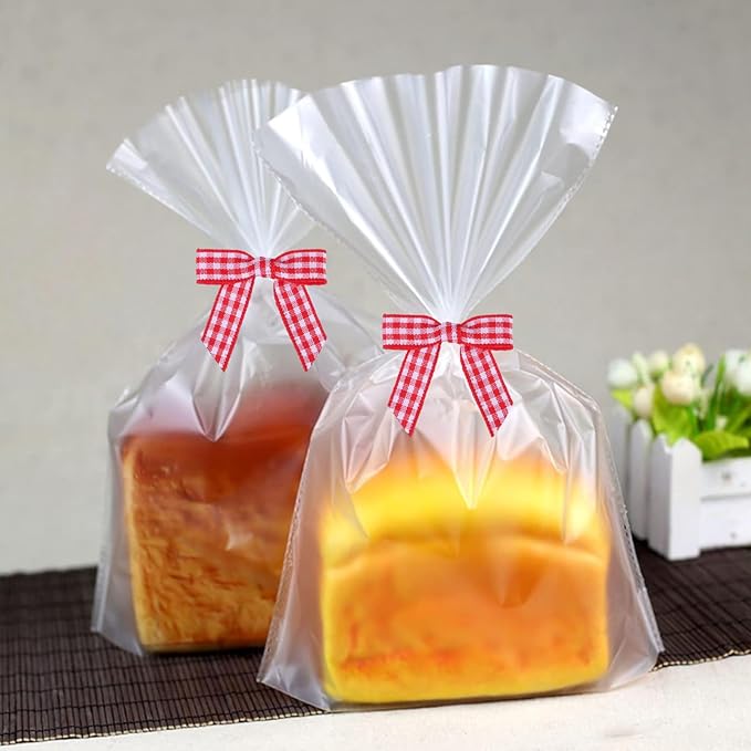Meseey 100 Pcs 1.5 Inches Premade Craft Bows Self Adhesive Red and White Plaid Satin Ribbon Bows for Treat Bags Gift Wrapping Basket Wedding Baby Shower Brithday Party(Red and White Plaid)