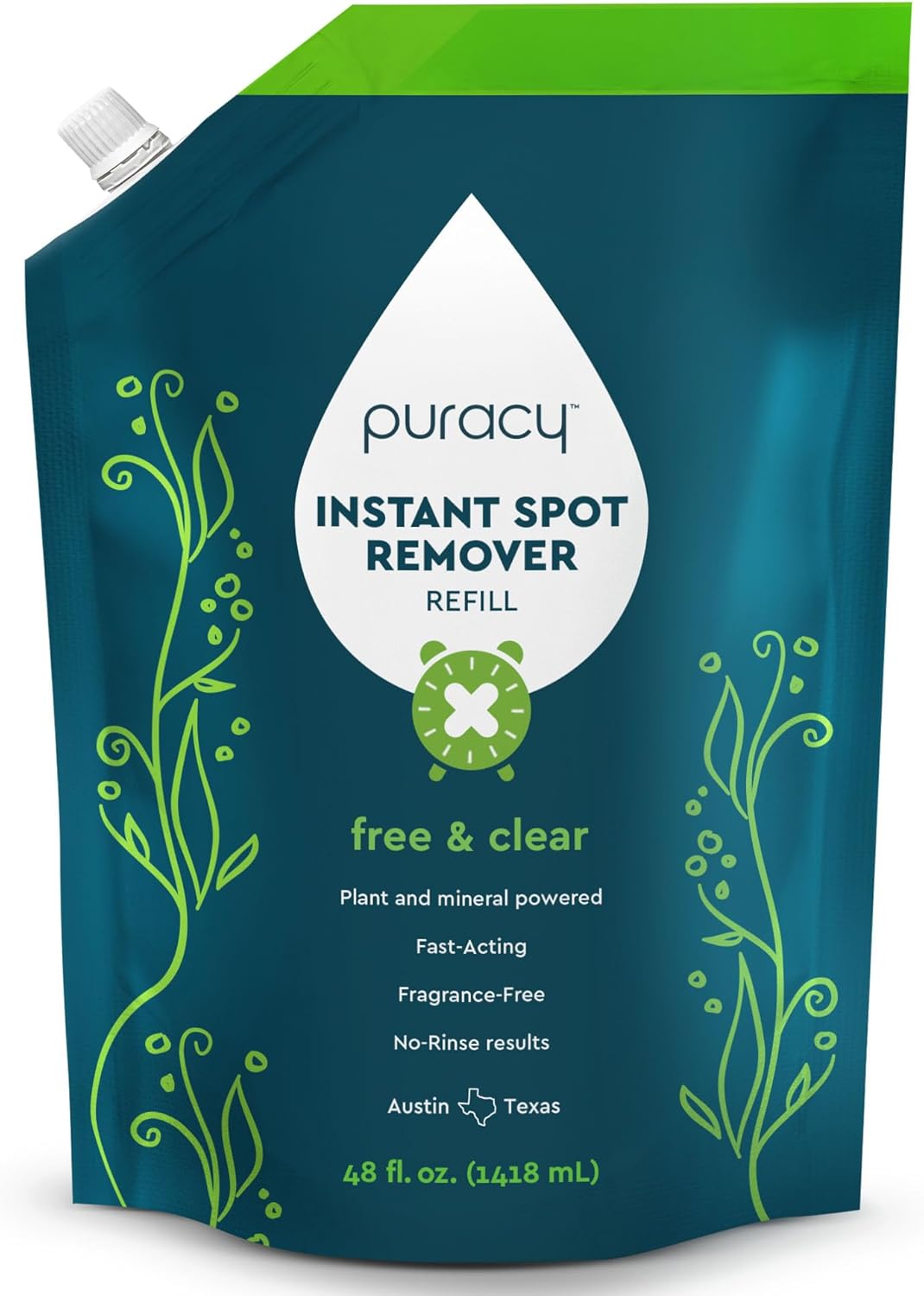 Puracy Laundry Stain Remover for Clothes Laundry - Carpet Stain Remover Carpet Spot Cleaner Couch Stain Remover - Clothes Spray, Free & Clear - Instant Spot Remover, 48 Fl Oz (Pack of 1)