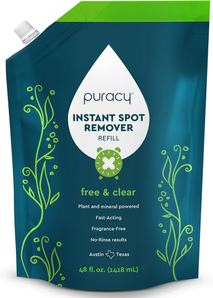 Puracy Laundry Stain Remover for Clothes Laundry - Carpet Stain Remover Carpet Spot Cleaner Couch Stain Remover - Clothes Spray, Free & Clear - Instant Spot Remover, 48 Fl Oz (Pack of 1)