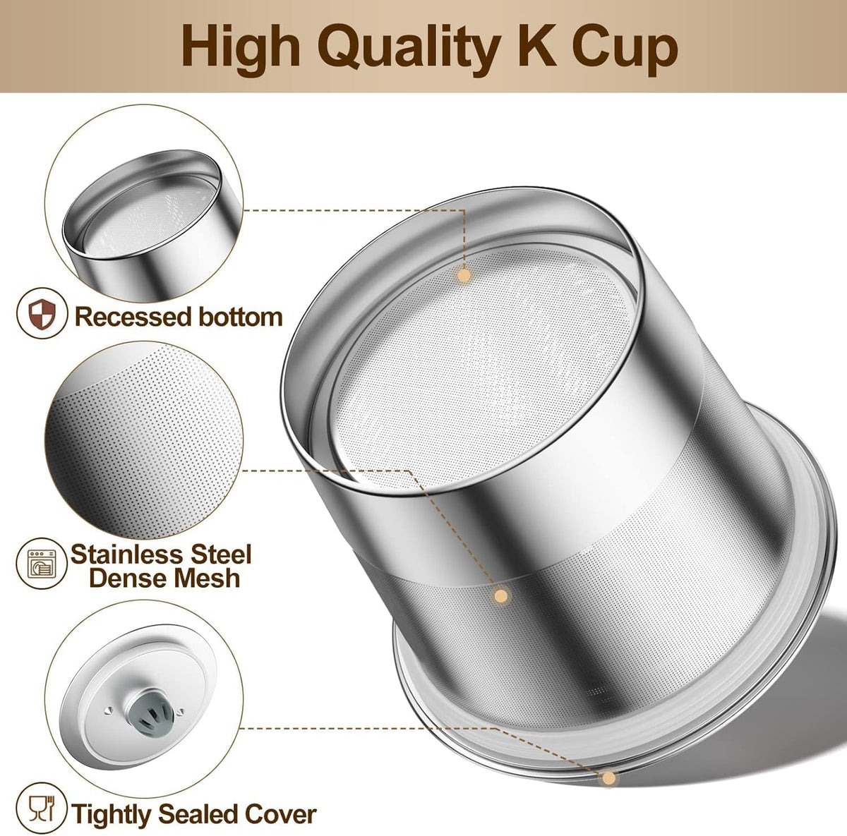 Rethone Reusable K Cups and Coffee Pods for Keurig 1.0 & 2.0 Coffee Maker Stainless Steel Coffee Filter(2 pack)
