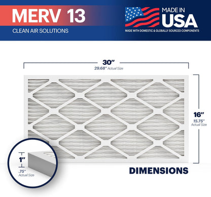 BNX TruFilter 16x30x1 Air Filter MERV 13 (4-Pack) - MADE IN USA - Electrostatic Pleated Air Conditioner HVAC AC Furnace Filters for Allergies, Pollen, Mold, Bacteria, Smoke, Allergen, MPR 1900 FPR 10