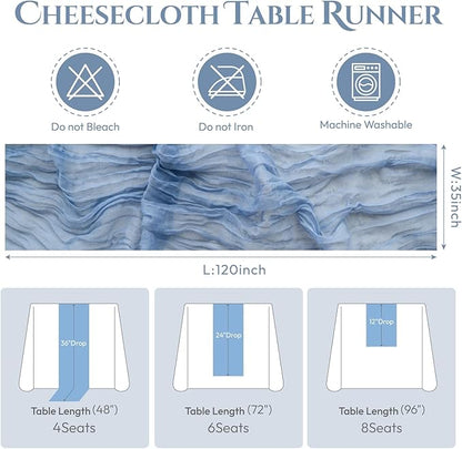 Sioloc 5 Pack Dusty Blue Cheesecloth Table Runner 120'' x 35'',Spring Easter Decor Soft Gauze Boho Wedding Table Decor for 10ft Table Birthday Party,Baby Shower, Bridal Shower, Home & Event Decor