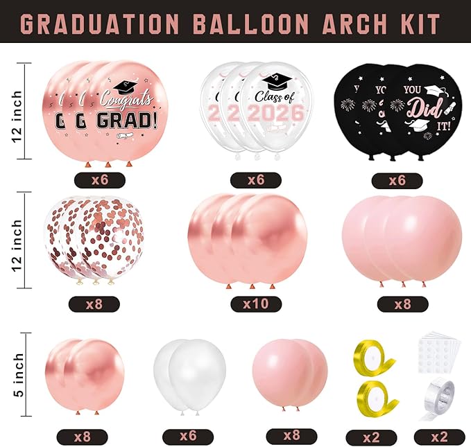 Rose Gold Graduation Decorations 2026, Pink Graduation Decorations Set of 4 Balloons Boxes with Letters 2026 GRAD So Proud of You, Congrats Grad Decorations for High School & College