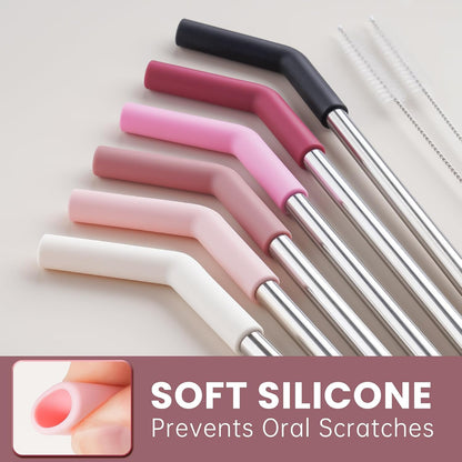 Tomorotec 6-Pack Metal Straws with Silicone Tip Fit for Stanley 14-40oz Cup