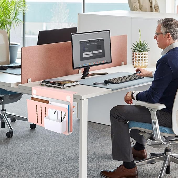 LUKETURE Desk Side Storage, Steel Side Desk Organizer, No Drill Workspace Organizers, Clamp on Computer Desk Accessories, with Magnetic Pen Holder, Fits Flat Edge Tables 0.3" to 2.8"