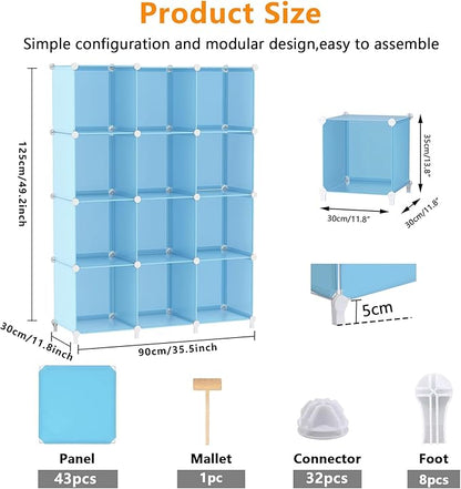 AWTATOS Cube Storage Organizer Protable Closet Organizers and Storage for Kids DIY Stackable 12 Cube Storage Shelves Clothes Organizer for Bedroom, Home, Blue