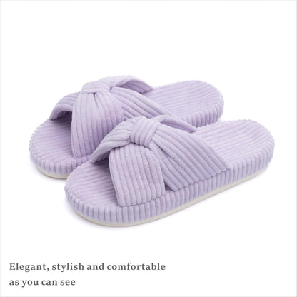 Chantomoo Slippers for Women Memory Foam House Bedroom Corduroy Bow Crossbands Slide Slipper Shoes Comfy Trendy Gift Slippers