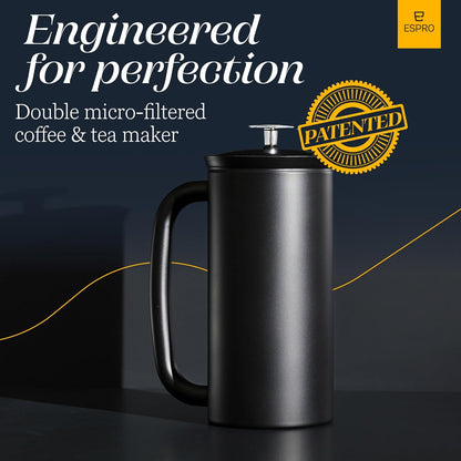 ESPRO P7 French Press Coffee Maker - Double-Walled Stainless Steel Insulated with Micro-Filter, 18 Ounces, Matte Black