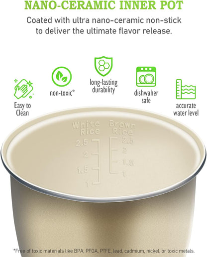 TLOG Mini Rice Cooker 2.5 Cups Uncooked, Healthy Ceramic Coating Portable Cooker, 1.2L Travel Small for 1-3 People, Personal maker, Food Steamer, 12 Hours delay timer, Multi-cooker Grains, Oats