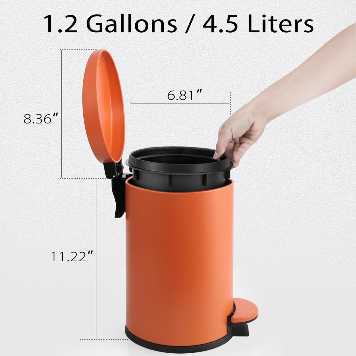 TIPGO Small Trash Can with Lid Soft Close, 4.5 Liters / 1.2 Gallon Bathroom Garbage Can, Mini Step Trash Bin, Stainless Steel Wastebasket for Bathroom, Bedroom, Office (Orange)