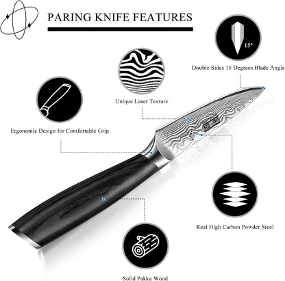 Paring Knife 3.75 Inch, High Carbon Powder Steel Forged Small Kitchen Knives, Razor Sharp Japanese Fruit Knife with Ergonomic Pakkawood Handle