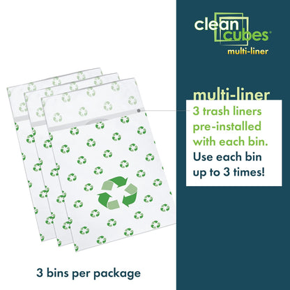 30 Gallon Disposable Pop-Up Trash Cans (3-Pack, Multi-Liner) with Fitted Bags – Foldable Garbage & Recycling Bins for Parties, Events & Kitchen (Recycle 30" H x 14" W x 17" D)