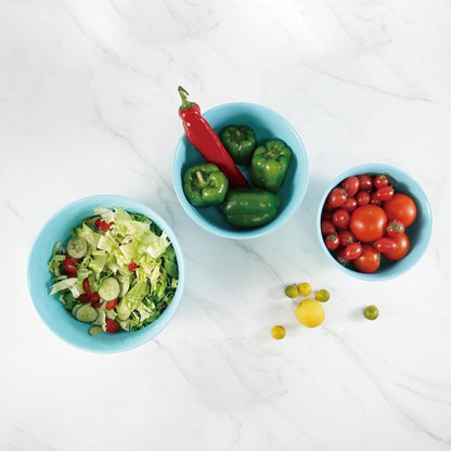 TP Large Mixing Bowl Set with Lids, Melamine Nesting Bowls Set for Pasta Baking Salad Mixing, Set of 3, Glossy Turquoise