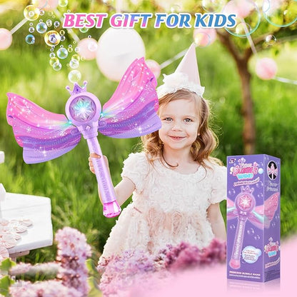 Bubble Wands for Kids Girls - LED Light & Music Bubble Machine: 3 AA Batteries & 2 Bubble Solutions, Outdoor Party Birthday Toys for Toddlers, Gift for 3 4 5 6 7 8 Year Old Girls, Purple