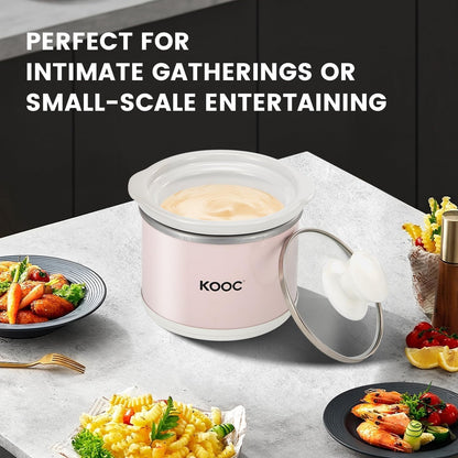 KOOC Small Slow Cooker, 0.65 Quart, Free Liners Included, Upgraded Ceramic Pot, Nutrient Loss Reduction, Sauces, Stews & Dips, Stainless Steel, Pink, Round