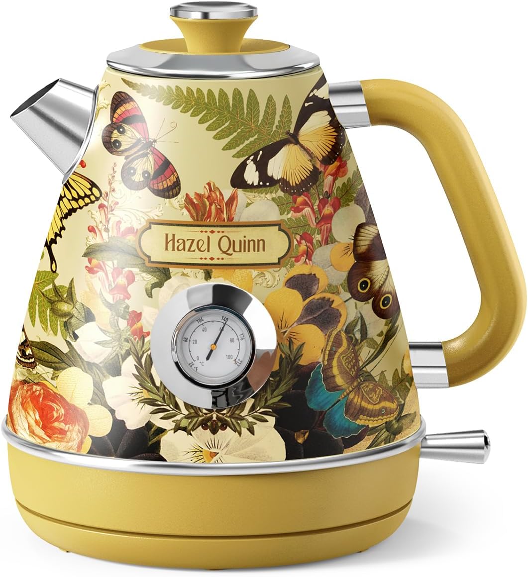 Hazel Quinn X Eduardo Recife Electric Kettle - 1200W Fast Water Boiling, 1.7L/57oz, All 304 Stainless Steel Interior, BPA-Free, Auto Shut-Off