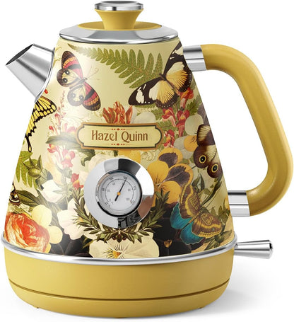 Hazel Quinn X Eduardo Recife Electric Kettle - 1200W Fast Water Boiling, 1.7L/57oz, All 304 Stainless Steel Interior, BPA-Free, Auto Shut-Off