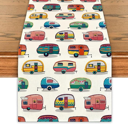 Camping Table Runner Picnic Table Cover Happy Camper Party Decor Camping Party Decorations for Spring Summer