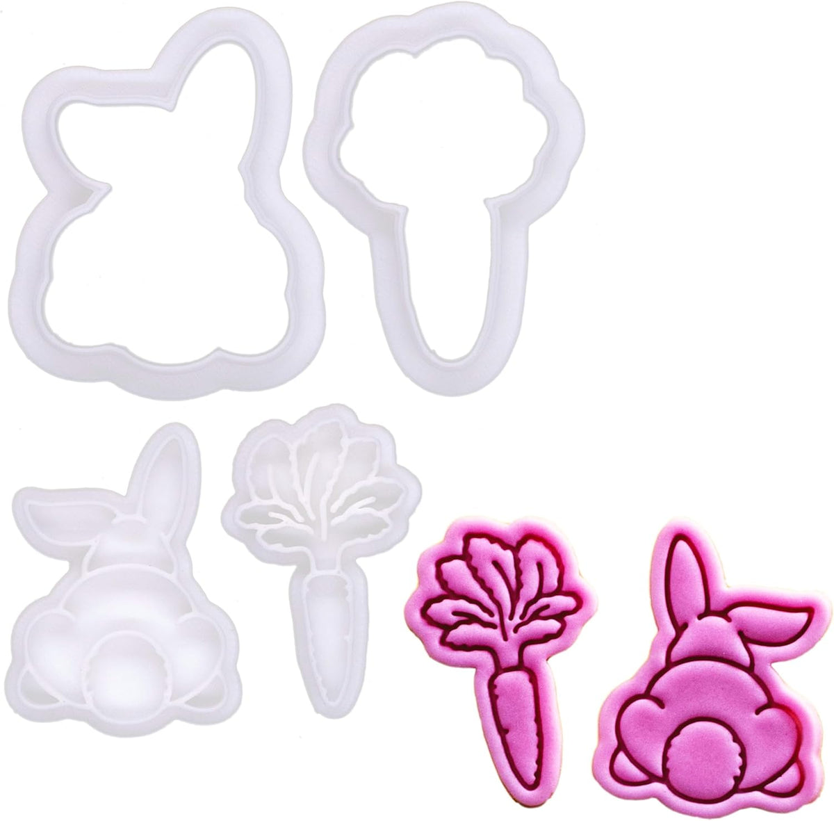 Bakerlogy Bunny Munch - Mini 2" Cookie Cutter & Stamp Set - Bunny Butt & Carrot Design for Easter & Spring Cookies, Cupcakes & Fondant Decorations