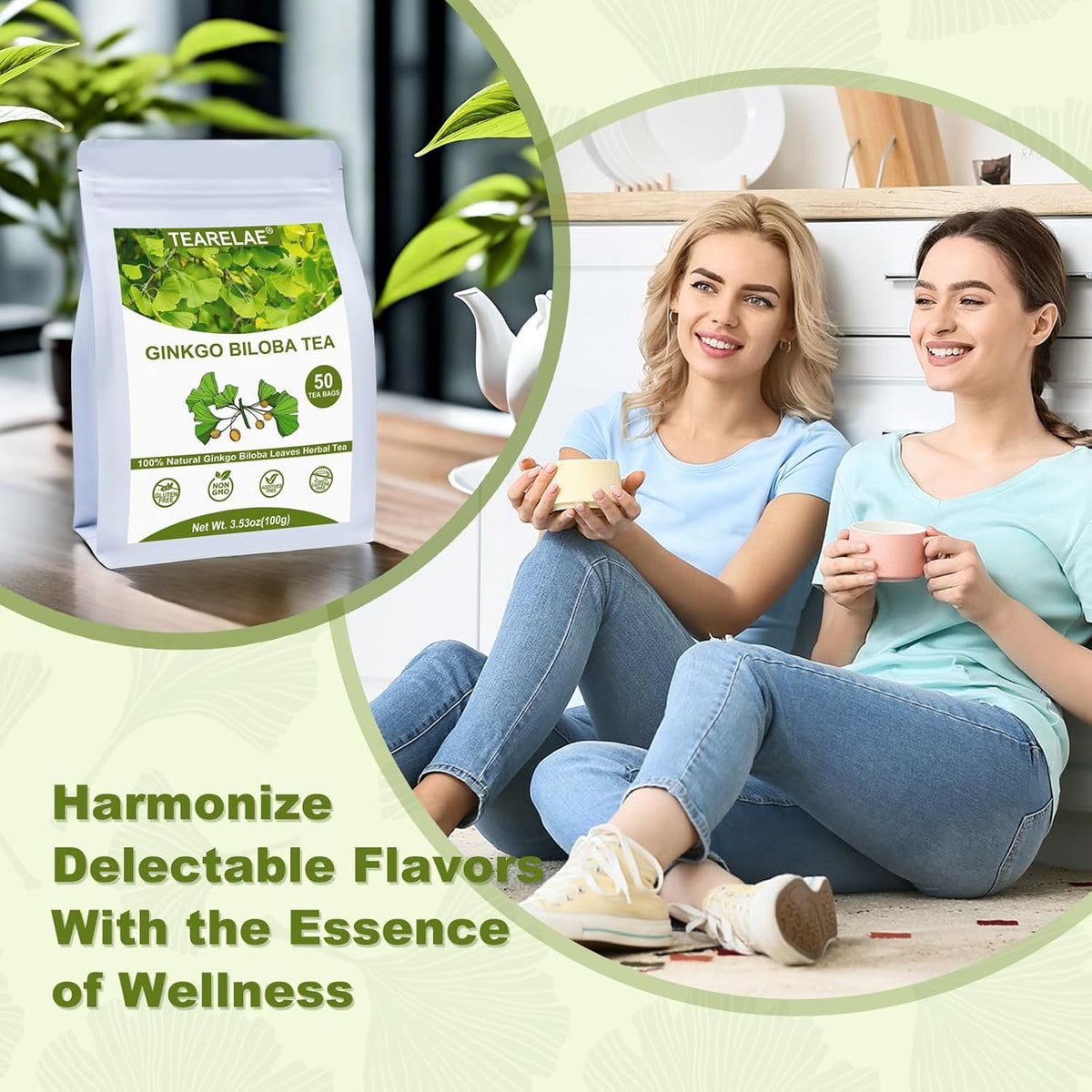Tearelae - Ginkgo Biloba Tea Bags, 50 Count - 100% Pure Ginkgo Biloba Leaves - Non-GMO - Naturally Caffeine-free Herbal Tea