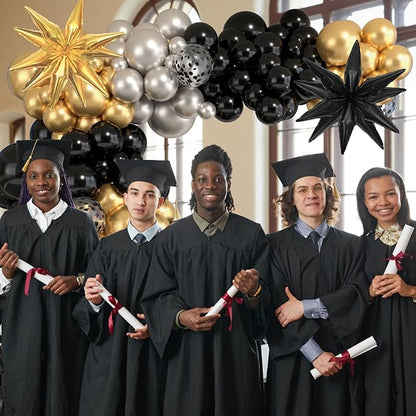 Amandir Black and Gold Balloons Arch Kit for Graduation Party Decorations, 145Pcs Black Gold Silver Confetti Balloons with Foil Star for 2026 Graduation College Congrats Grad Class Birthday Supplies