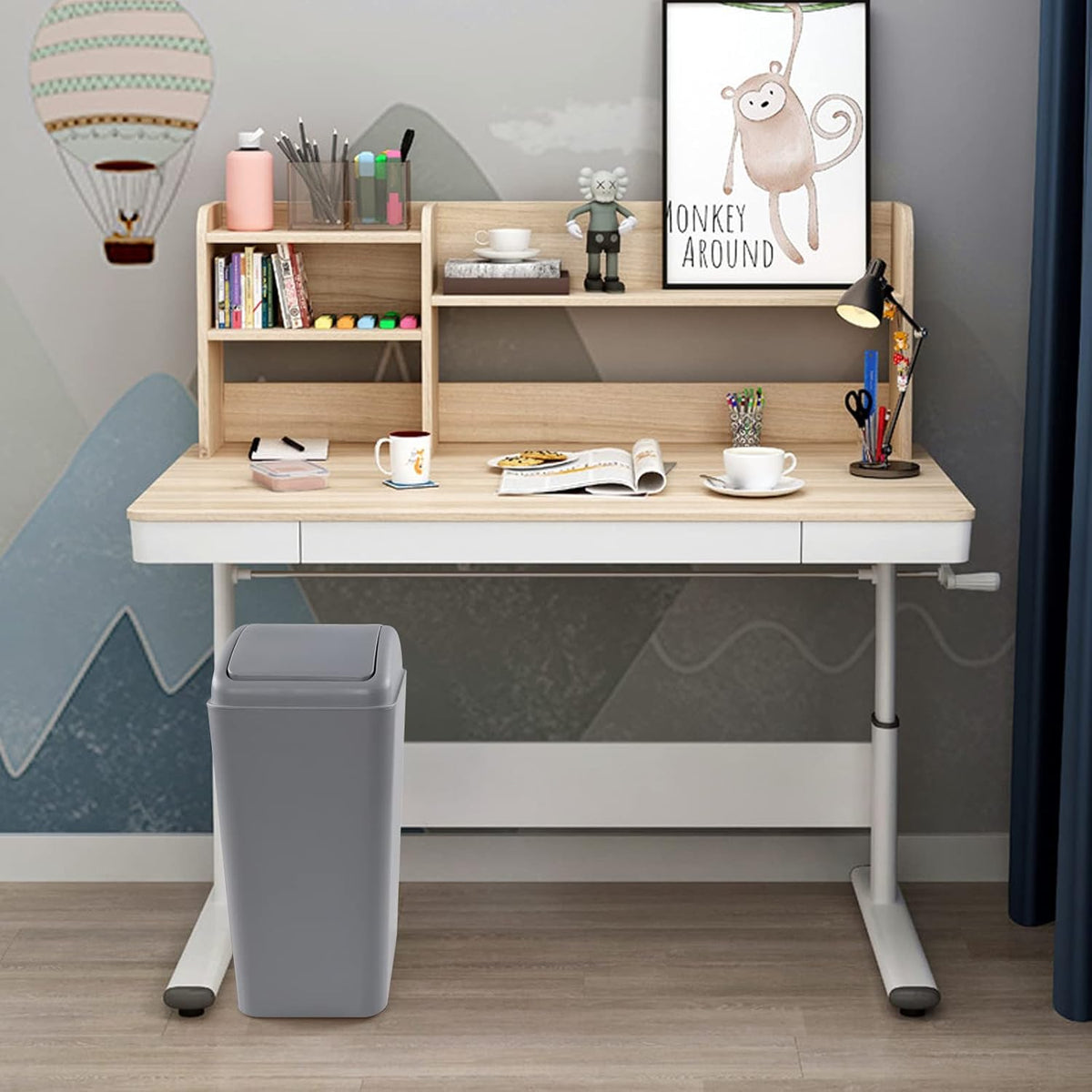 3 Pack 4.5 Gallon Plastic Garbage Can with Swing Lid, Swing-top Trash Bin, Gray