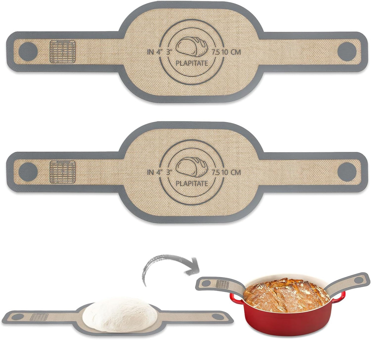 Silicone Bread Sling Dutch Oven Liner, Non-Stick & Easy Clean Reusable Oval Silicone Baking Mat with Long Handles, Easy to Transfer Sourdough