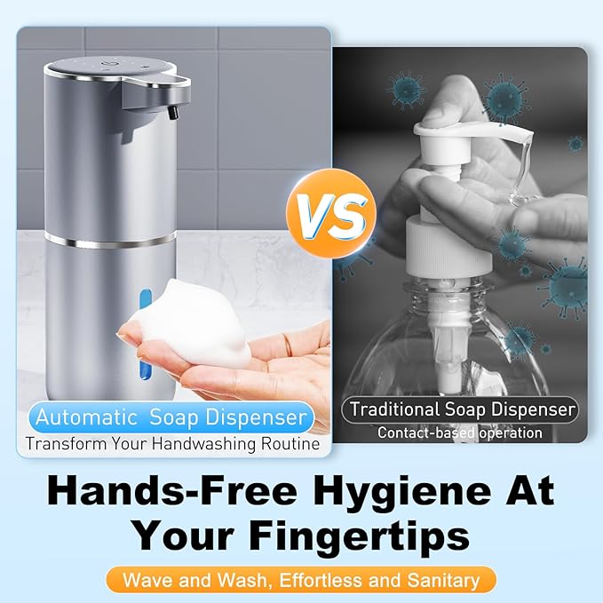 Automatic Foaming Soap Dispenser Touchless,Liquid Soap Dispenser 4-Level Adjustable Hands-Free Wall Mount Soap Dispensing for Bathroom and Kitchen Silverr